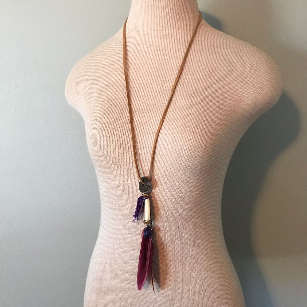 Bead & Feather Charm Necklace